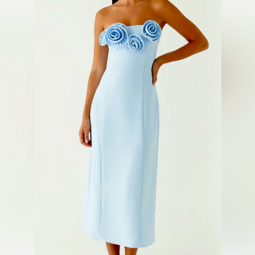 Peppermayo Light Blue Strapless Midi Dress